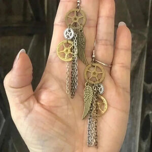 Steampunk Cosplay Wing Gear Bronze Copper Silver Gold Earrings Handmade NWT
